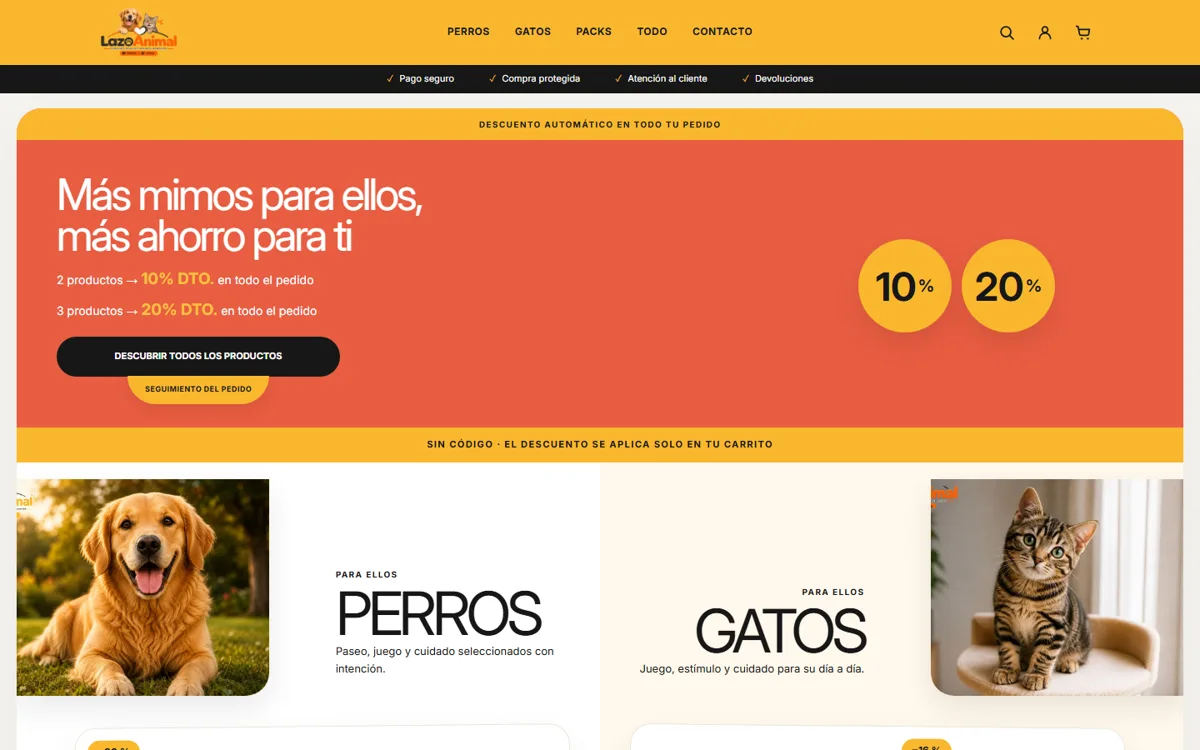 Portada de la tienda online Lazo Animal, accesorios para perros y gatos