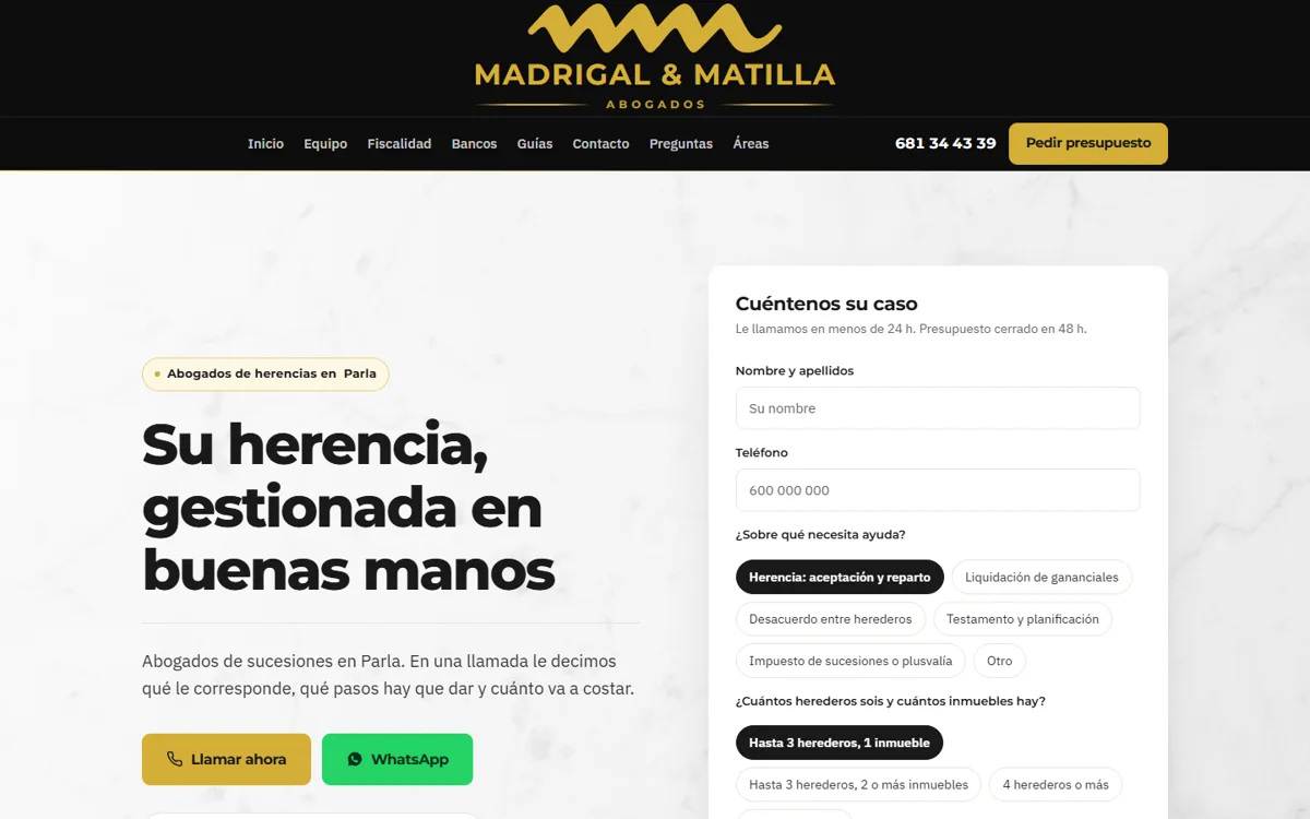 Portada de la web de Madrigal & Matilla, abogados de herencias en Parla